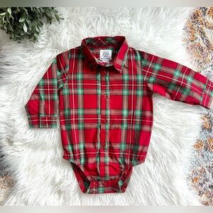 Infant/Baby Plaid Long-Sleeve Button Up Onesie (Size 9M)